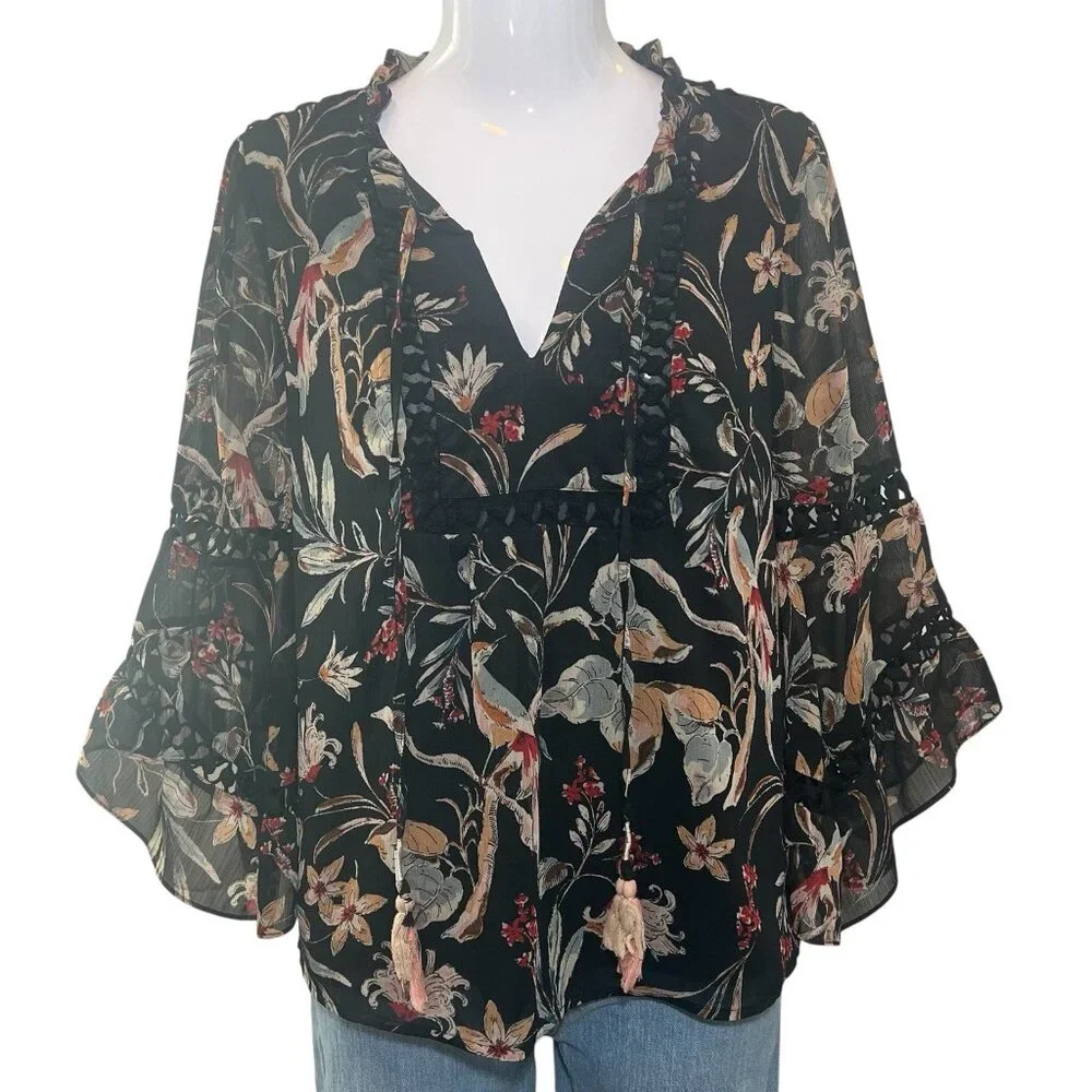 Anthropologie Maeve Odette Floral Peasant Blouse Size XS Bell Sleeves Lined - Picture 4 of 13